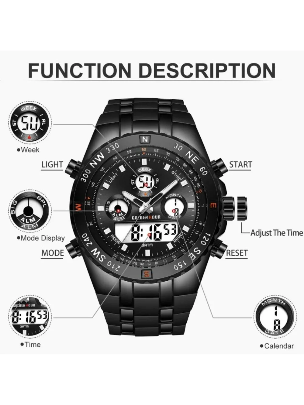 Luxury Military Sports Men's Watch - Large Face, Waterproof, Stopwatch, Alarm